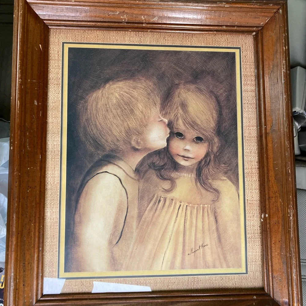 A LITTLE KISS FIRST KISS - Margaret Kane MCM “Big eye” print framed and matted